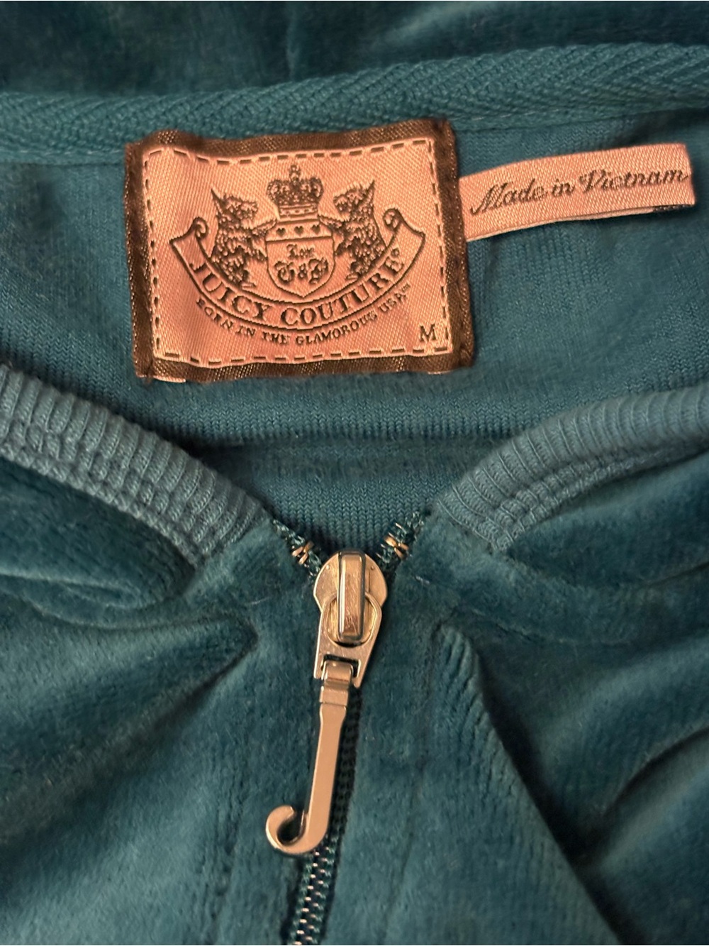 Y2K Juicy Couture Teal Velvet Zip Hoodie with J Zipper Pull (runs small) Med - Picture 7 of 10